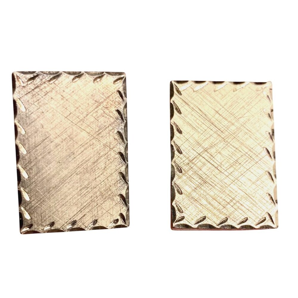 Vintage Lamode Sterling Silver Cufflinks Scalloped Edge Rectangle Hatched Design